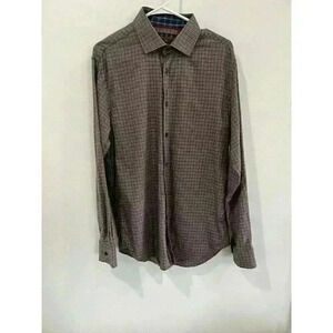 James Tattersall Shirt Mens Dress Large Brown Plaid Check Button Up Long Sleeve